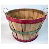 Wooden Bushel Basket with Red and Green Bands