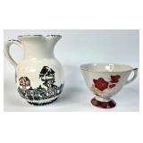 Decorative Ceramic Pitcher and Floral Cup Set