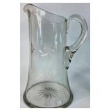 Clear Glass Pitcher with Etched Starburst Design