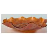 Carnival Glass Ruffled Edge Bowl with Leaf Design