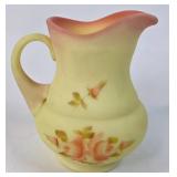 Yellow Satin Glass Miniature Pitcher with Floral D