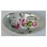 Oval Porcelain Dish with Pink Rose Pattern