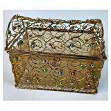 Gold Wire Trinket Box with Beaded Accents