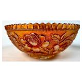 Marigold Carnival Glass Bowl with Rose Design
