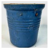 Blue Ceramic Crock or Planter with Ribbed Design