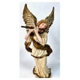 Hand-Painted Angel Figurine With Flute and Golden