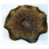 Carnival Glass Bowl with Peacock and Floral Patter