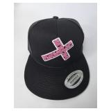 Black Snapback Hat with Pink Patterned Patch