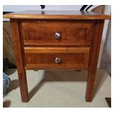 Wood Two-Drawer Nightstand with Metal Pulls