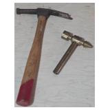 Two Small Hammers With Wood And Brass Handles