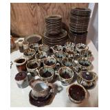 Large Brown Drip Glaze Stoneware Dinnerware Set