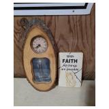Wooden Wall Clock and 'With Faith' Plaque