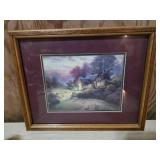 Framed Cottage Scene Print With Sheep