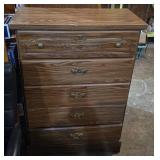 Five-Drawer Wood Veneer Chest With Brass Pulls