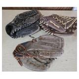 3 Leather Baseball Gloves Assorted Brands
