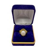 CUSTOM 18K YELLOW GOLD AND NATURAL PEARL RING