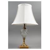 ANTIQUE GLASS AND BRASS OIL LAMP