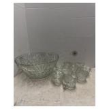 Clear Glass Punch Bowl With 9 Cups