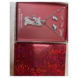 Cat Necklace with Heart Earrings