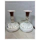 Pair of Milk Glass Based Candle Holders