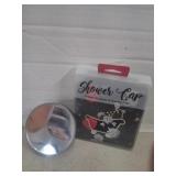Shower mirror with light and shower cap