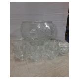 Clear glass punch bowl set of 9
