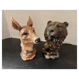 Deer and Bear Head Figurines