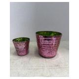 Vintage Pink And Green Glass Vases