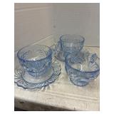 3 Vintage Blue Tea Cups, 2 Saucers