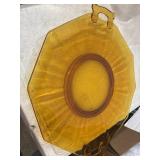 Amber Glass Platter with Handles