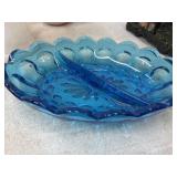 Blue Glass Divided Dish
