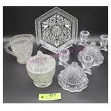 Wexford Plate, Candle Sticks, Creamer, Sugar Bowl