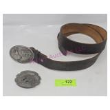 (2) Belt Buckles & Leather Tooled Belt