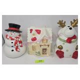 (3) Snowman, Holiday House, Raindeer Cookie Jars