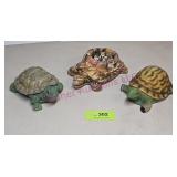 Vtg Turtle Planter & (2) Plastic Turtles