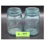 (2) Pint Ball Mason Blue Aqua