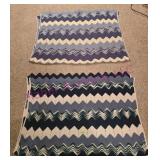 (2) Rippled Crochet Blankets Blue/White