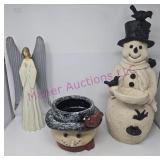Snowman Bird Feeder, Planter, Angel