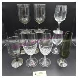 (10) Wine Glasses, (1) Bud Vase