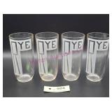 (4) Rye Whiskey Glasses Retro Art Deco