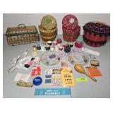 Vtg Sewing Baskets, Wooden Darning Egg