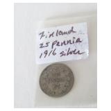 1916 SILVER 25  PENNIA FINLAND COIN