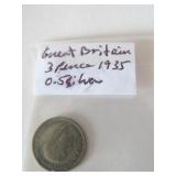 1935 GREAT BRITAIN 3 PENCE SILVER COIN