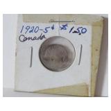 1920 CANADIAN SILVER 5 CENTS SILVER COIN