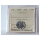 1963 CANADIAN 10 CENTS SILVER ICCS CERTIFIED COIN