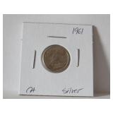 1961 CANADIAN 10 CENTS SILVER COIN