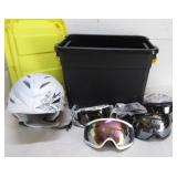 VARIOUS GUC SKI GLASSES, BICYCLE HELMET,