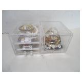 JEWELERY BOX WITH COSTUME JEWELERY, WATCHES