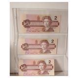 LOT 3 1986 CANADIAN 2 DOLLARS SEQUENTIAL BILLS