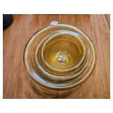 Vintage Amber Glass Ribbed Nesting Bowls